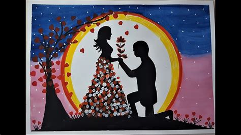 How To Draw Romantic Couple Under Love Tree Ll Romantic Propose Scenery