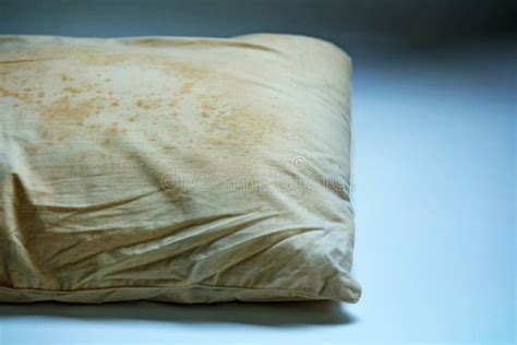 Close Up Stains On Dirty Pillow Are A Source Of Germs And Dust Mites