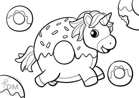 Sweet Unicorn Donut Coloring Page for Kids - diy-magazine.com