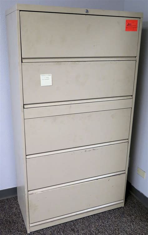 Mechanical interlock system prevents tipping by. Beige Lateral 5-Drawer Metal File Cabinet 36"L x 18" W x ...