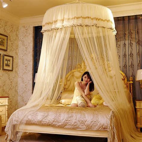 Canopy beds usually fit into one of two categories. Large Round Hung Dome Mosquito Net For Double Bed Lace ...