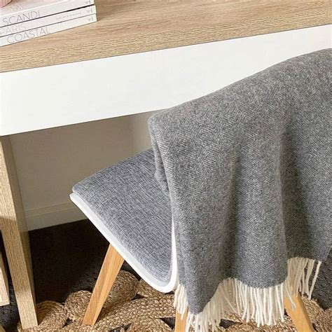 Herringbone Merino Wool Blend Throw Grey By Lime Lace