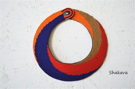 African Collar Necklace Handmade Designer Necklace Beaded Multicolor