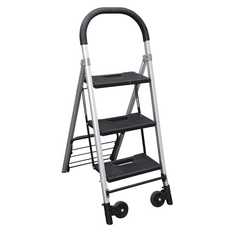 Vestil Aluminum 3 Step Ladder With Wheels Converts Into A Dolly 19l