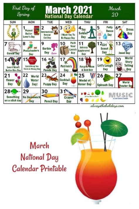 Get Your Printable Calendar For March National Days National Holiday