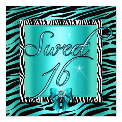 Sweet 16 Sixteen 16th Party Teal Blue White Zebra Invites Bachelorette Party Invitations