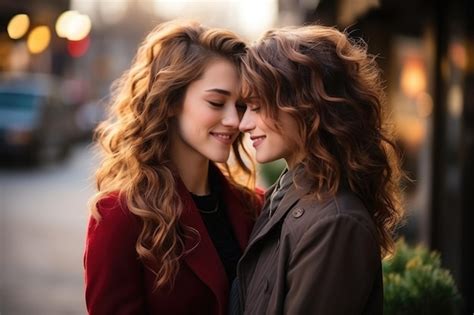 Premium Ai Image Generative Ai Illustration Of A Lesbian Couple Having Tender Moments Outdoor