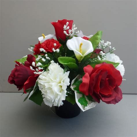 Pot For Memorial Vase With Artificial Roses Carnations And Calla Lilies
