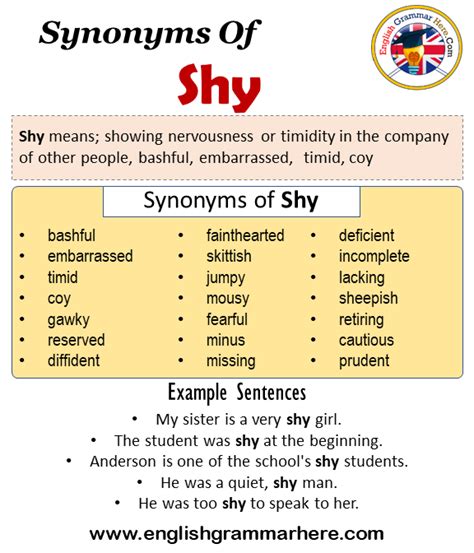 Synonyms Of Shy, Shy Synonyms Words List, Meaning and Example Sentences ...