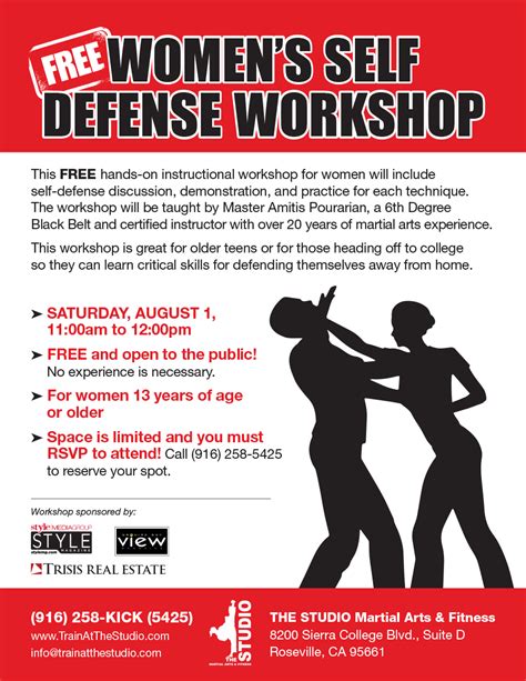 August 1 Free Womens Self Defense Workshop The Studio Martial Arts