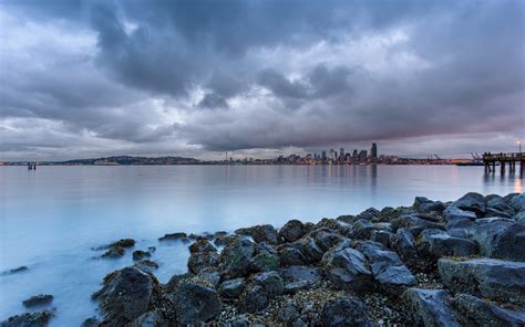 Clouds Landscapes Nature Coast Cityscapes Rocks Seattle Piers Usa