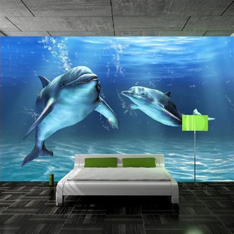 Beibehang Dolphins Three Dimensional Wallpaper Mural Sofa Tv Wall