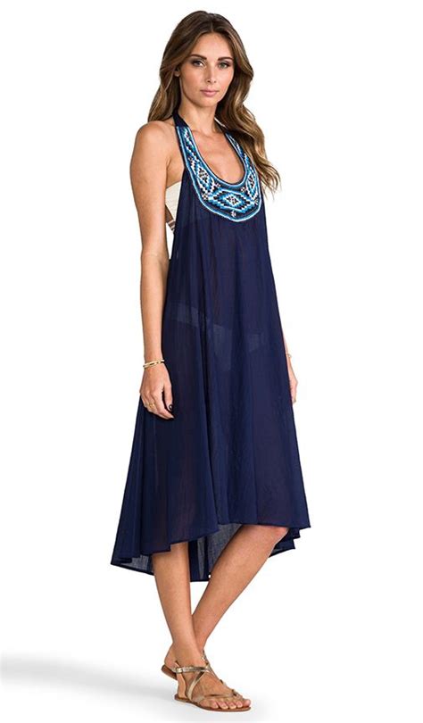 Shoshanna Embroidery Halter Midi Dress In Navy REVOLVE Dresses