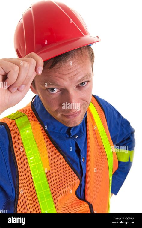 Construction Worker On White Background Wearing Work Clothes Safety