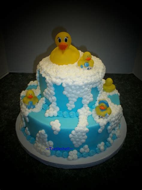 This blue design is a great simple baby shower cake option for a boy. Rubber Duck Baby Shower - CakeCentral.com