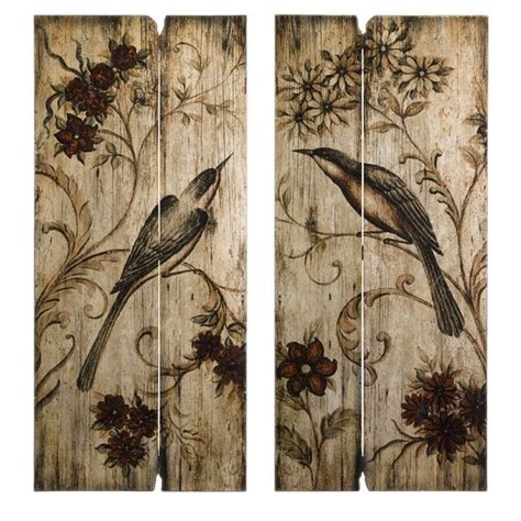 French Country Wall Art French Country S2 Bird And Floral Wood Panel