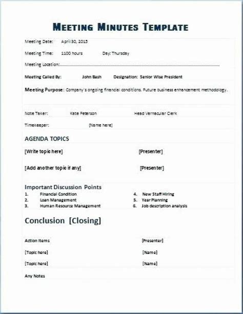 Free Corporate Meeting Minutes Template Word
