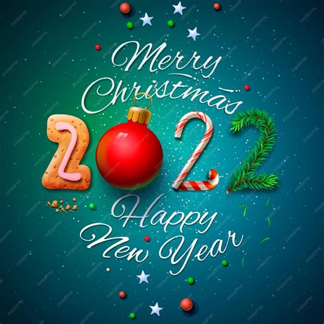 Premium Vector Merry Christmas And Happy New Year 2022 Greeting Card