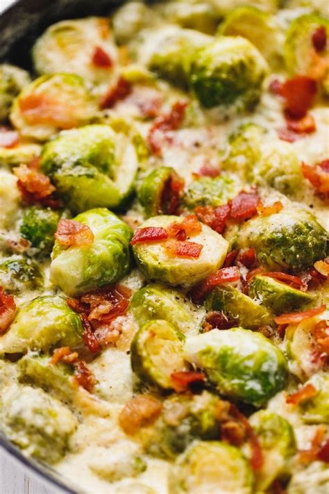 Season with salt and black pepper. Cheesy Creamy Brussel Sprouts With Bacon Recipe - tender ...