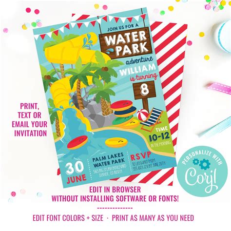 water park party invitation water slide party invitation etsy pool party invitations water