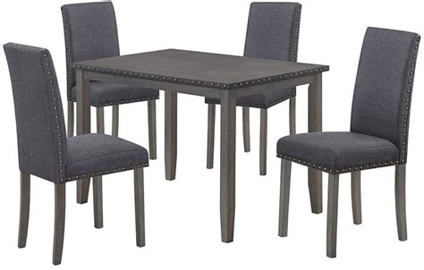 Liveditor Rustic Wood 5 Piece Dining Table Set With 4 Upholstered