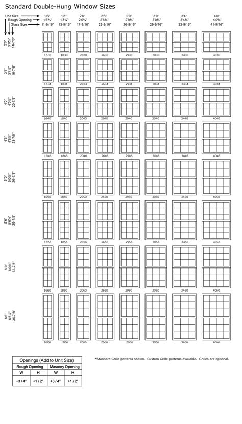 Double Hung Window Size Chart Classic Windows Inc