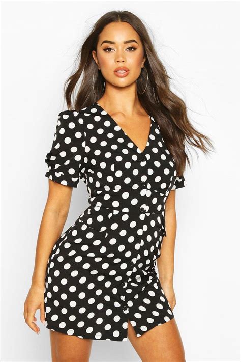 Woven Polka Dot Pocket Detail Shift Dress Boohoo Bodycon Fashion