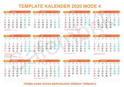 Silahkan pilih tanggal selesai penghematan cahaya siang (waktu musim panas). Template Kalender 2020 Format Coreldraw - Safembrik's
