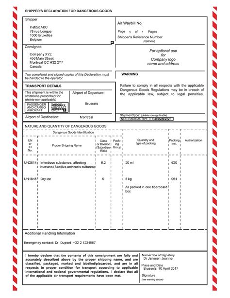Imo Declaration Of Dangerous Goods Fillable Form Printable Forms Free