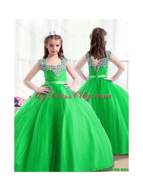 New Arrivals Square Green Flower Girl Dresses With Beading