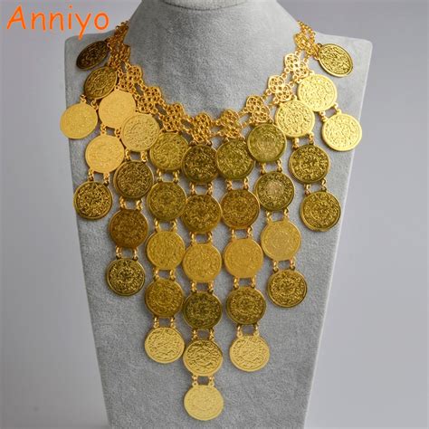 Anniyo 61cm Turks Coin Big Necklaces For Womengold Color Turkey