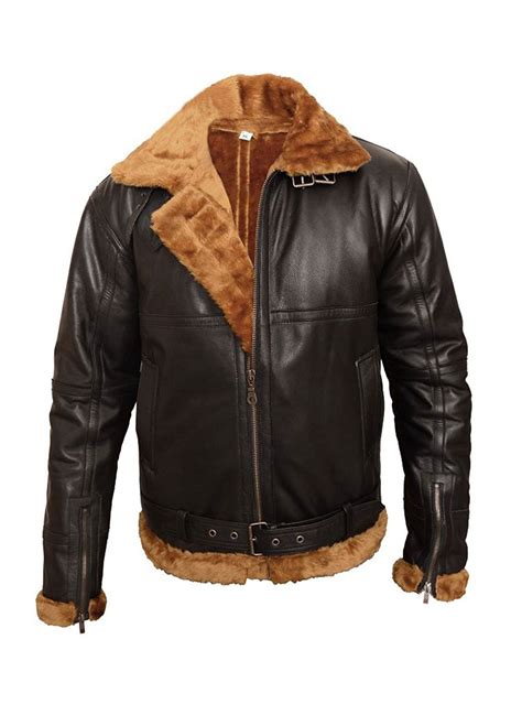 Mens B 3 Shearling Sheepskin Brown Leather Bomber Jacket For Sale