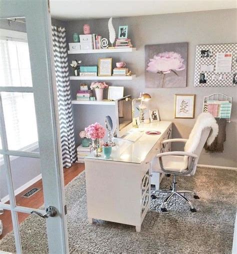 Home Office Decor Inspiration For Feminine Office In White Gray And