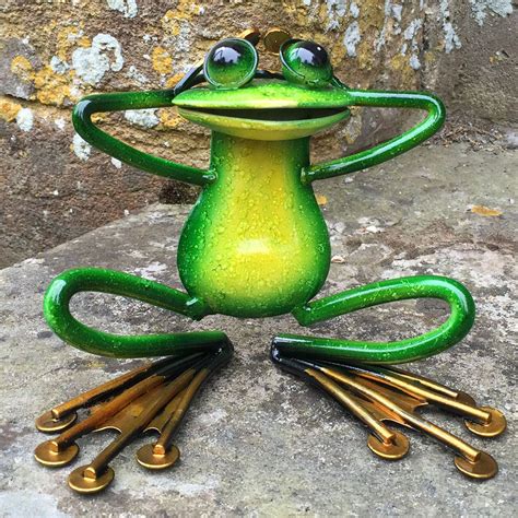 Relaxing Green Frog Metal Sculpture Garden Frog Statue Frog Statues