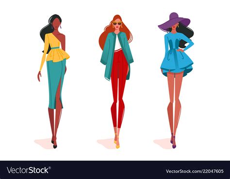 Fashionable Girls In Motion On Fashion Show Vector Image