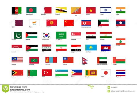Banderas Del Continente De Asia Con Nombres Ilustración Del Vector