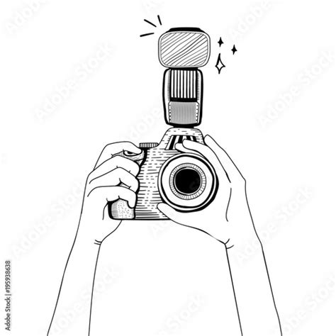 Hand Drawn Hands Holding Camera Isolated On Background Stock Photo