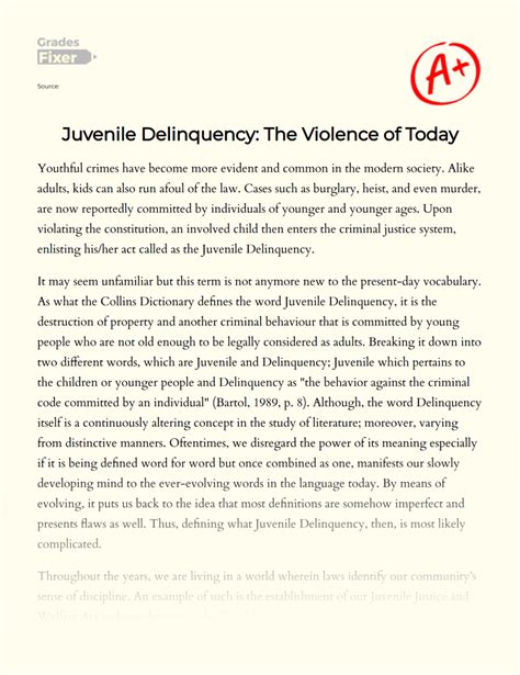 Juvenile Delinquency The Violence Of Today Essay Example 2098