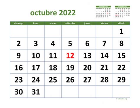 Calendario Octubre 2022 Mexico Para Imprimir