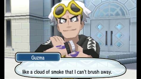 1 appearance 2 personality 3 etymology 4 biography 4.1 games 4.2 other appearances 5 sprites 6 pokémon 6.1 sun and moon 6.1.1 battle tree options 6.2 ultra sun and ultra moon 6.2.1 tag battle 6.2.2 champion title defense 7 trivia guzma is a young man with white hair top with a. Pokemon Moon - VS Team Skull Boss Guzma (3rd) - YouTube