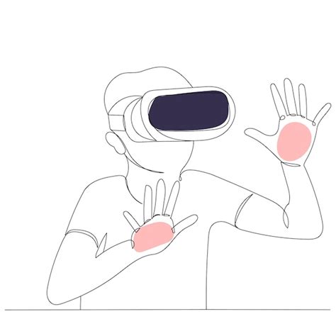 Premium Vector Boy In Virtual Reality Glasses Sketches Drawing In One