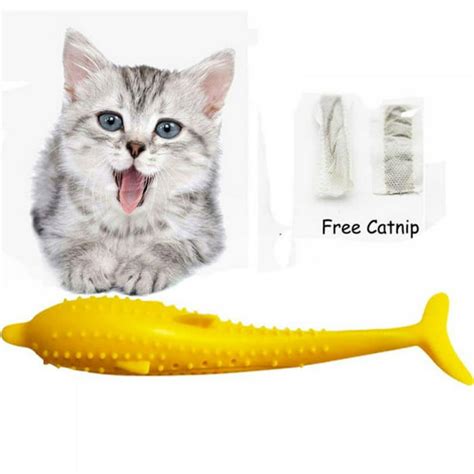 Cat Toothbrush Fish Shape Toys With Catnip Soft Pet Kitten Chew Toy