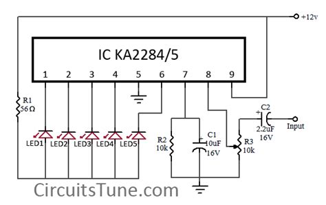 Goo.gl/8ymqcq cover songs collected from ncs youtube channel this stereo vu meter module is quite simple and uses only 1 active component, ic ka2281 which has 16 pins. 5 LED VU meter circuit diagram using KA2284 under Repository-circuits -37368- : Next.gr