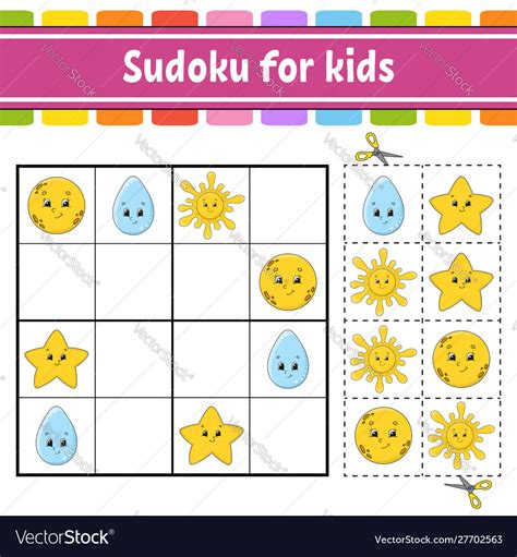Sudoku For Kids Education Developing Worksheet Vector Image