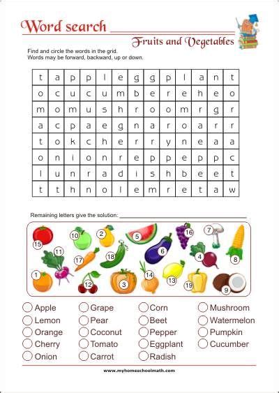 Word Search Fruits And Vegetables Free Printable