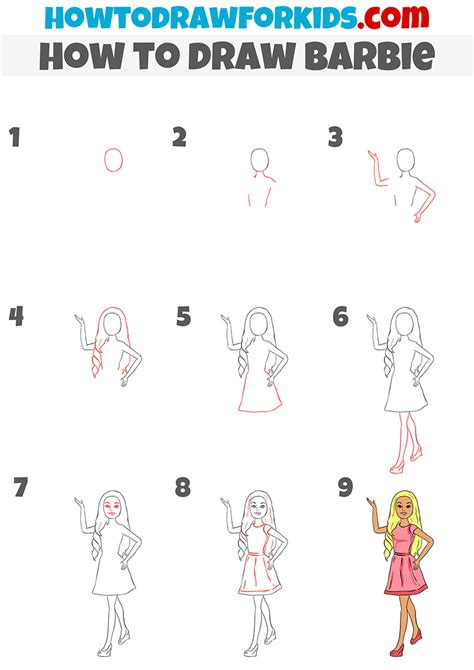 barbie drawing step by step