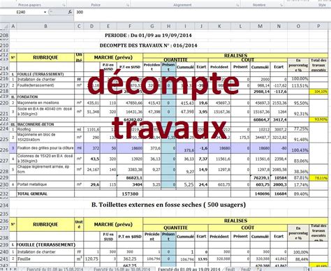 Modèle Décompte Travaux Excel Construction Cours Génie Civil
