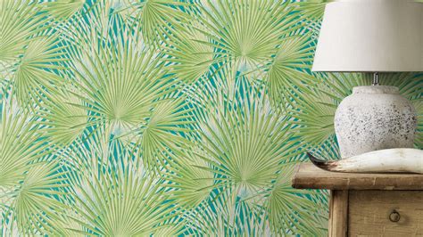 803310 Tropical Palm Leaf Turquoise Green Rasch Wallpaper