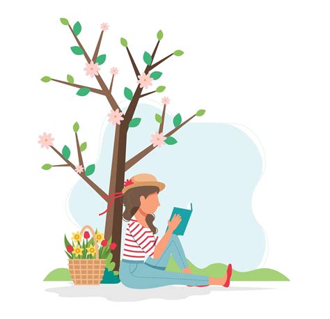Woman Reading Book Under The Tree 1225163 Vector Art At Vecteezy