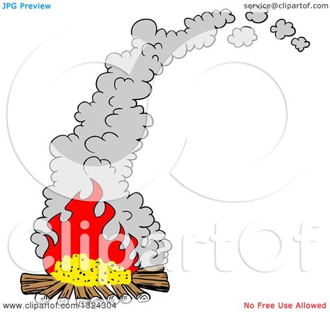 Clipart Of A Cartoon Smoking Camp Fire Royalty Free Vector